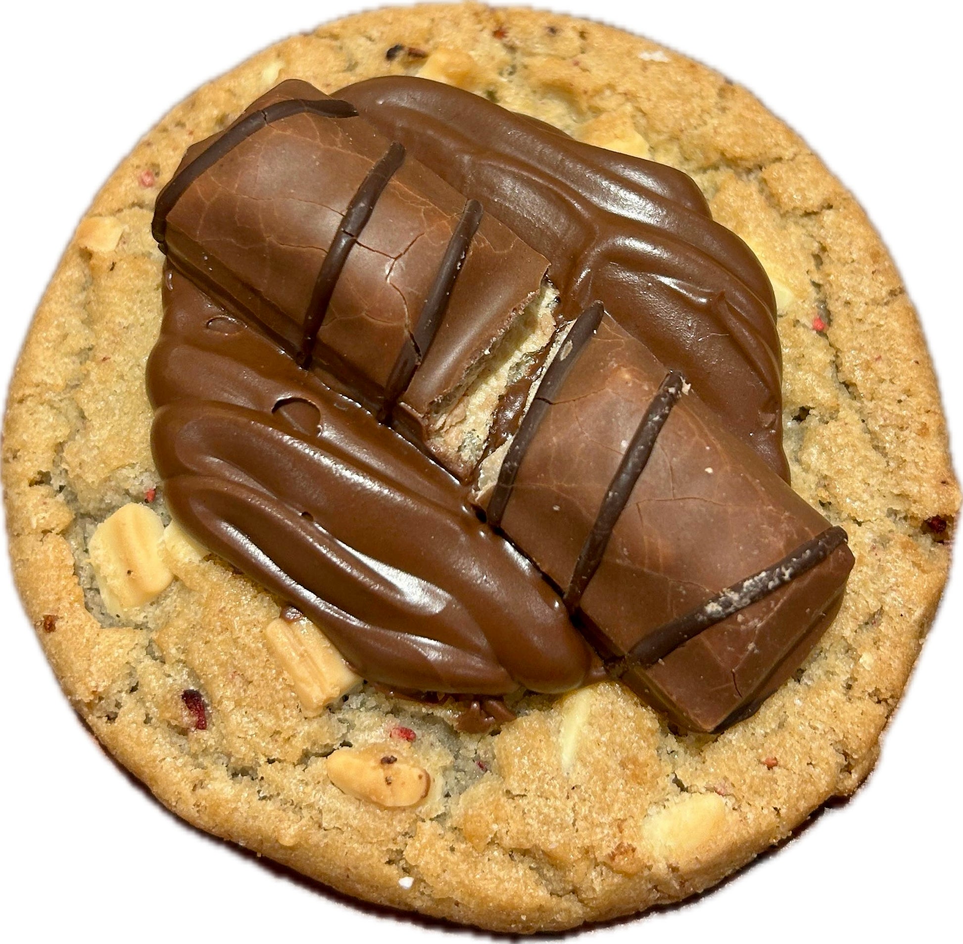 Cookie artesanal cubierta de nocilla decorada con chocolates Kinder